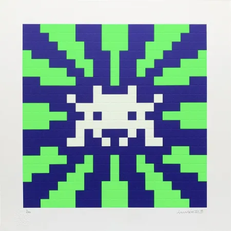 Siebdruck Space Invader - Sunset (Blue & Green)