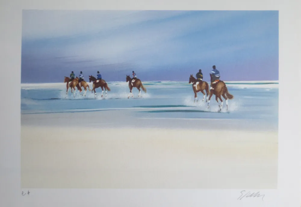 Lithographie Spahn - Balade sur la plage