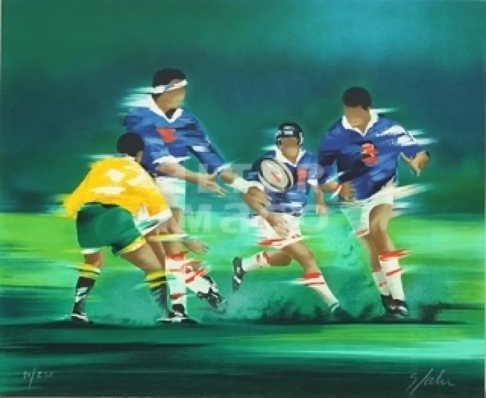 Lithographie Spahn - Rugby