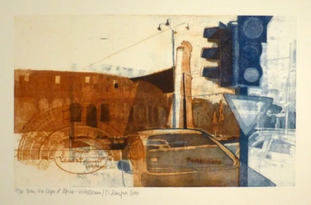 Radierung Staufner - Rom, Via Kapo d'Africa – Kolosseum