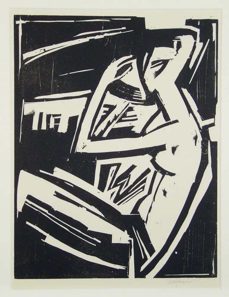 Holzschnitt Stegemann - Nackte Frau sich kämmend (Naked woman combing her hair)