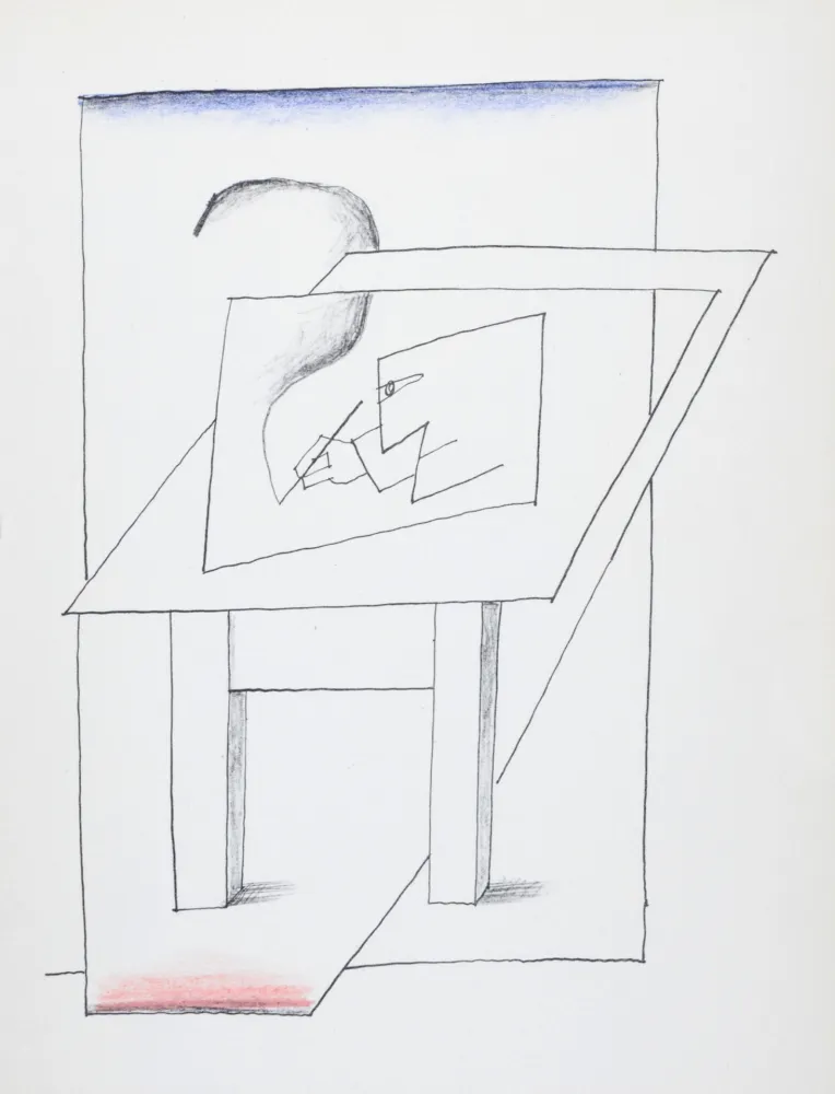 Lithographie Steinberg - Un homme dessinant, 1966