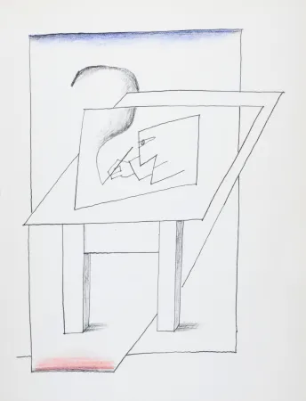 Lithographie Steinberg - Un homme dessinant, 1966