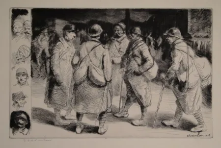 Kaltnadelradierung Steinlen - Permissionaires no 1