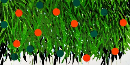 Siebdruck Sultan - Mimosa in Orange and Green