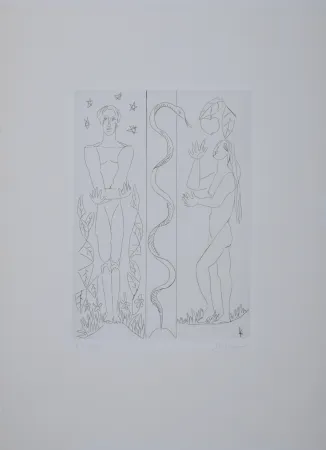 Stich Survage - Jardin d'Eden : Adam et Eve, vers 1930 - Hand-signed