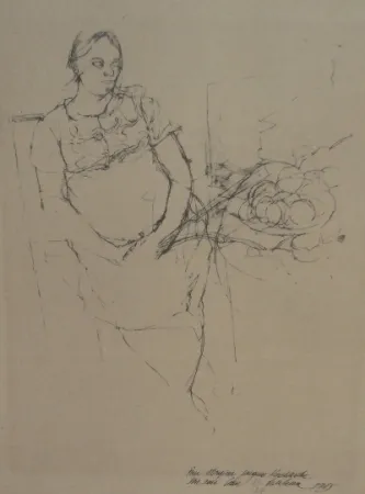 Lithographie Szafran - Femme à la coupe de fruits
