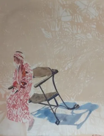 Lithographie Szafran - Lilette à la chaise de Gaudi  (circa  2007/ 2010)