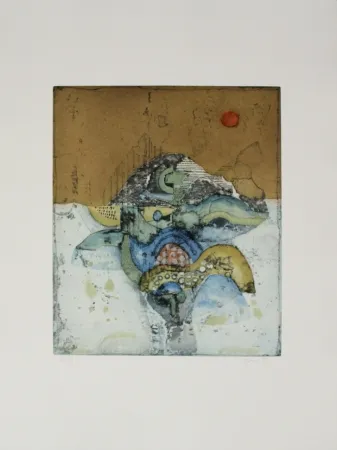 Radierung Und Aquatinta Takahashi - Rote Sonne / Red Sun