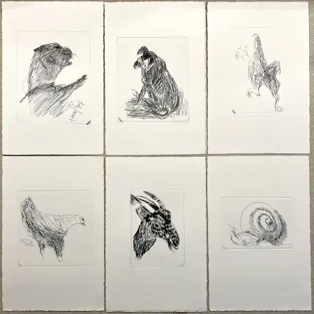 Stich Tal Coat - (Pierre Lecuire) BESTIAIRE. 50 eaux-fortes et pointes sèches de Tal Coat - Suite barrée unique (1985)