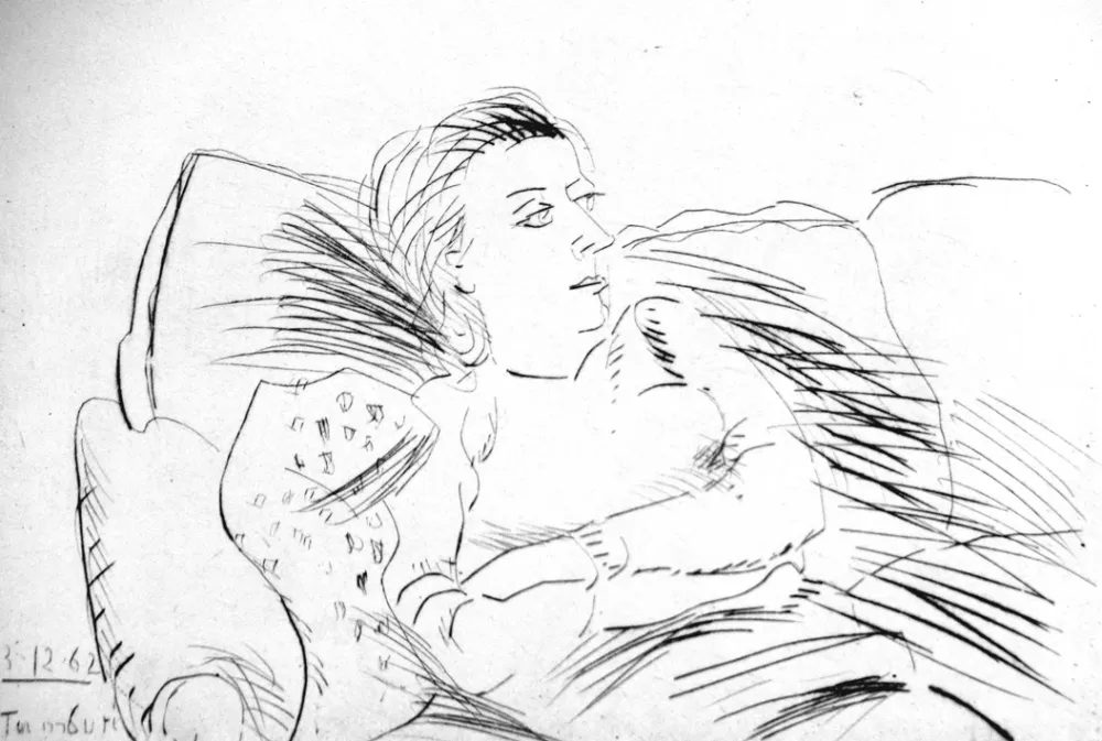 Radierung Tamburi - Donna sul divano