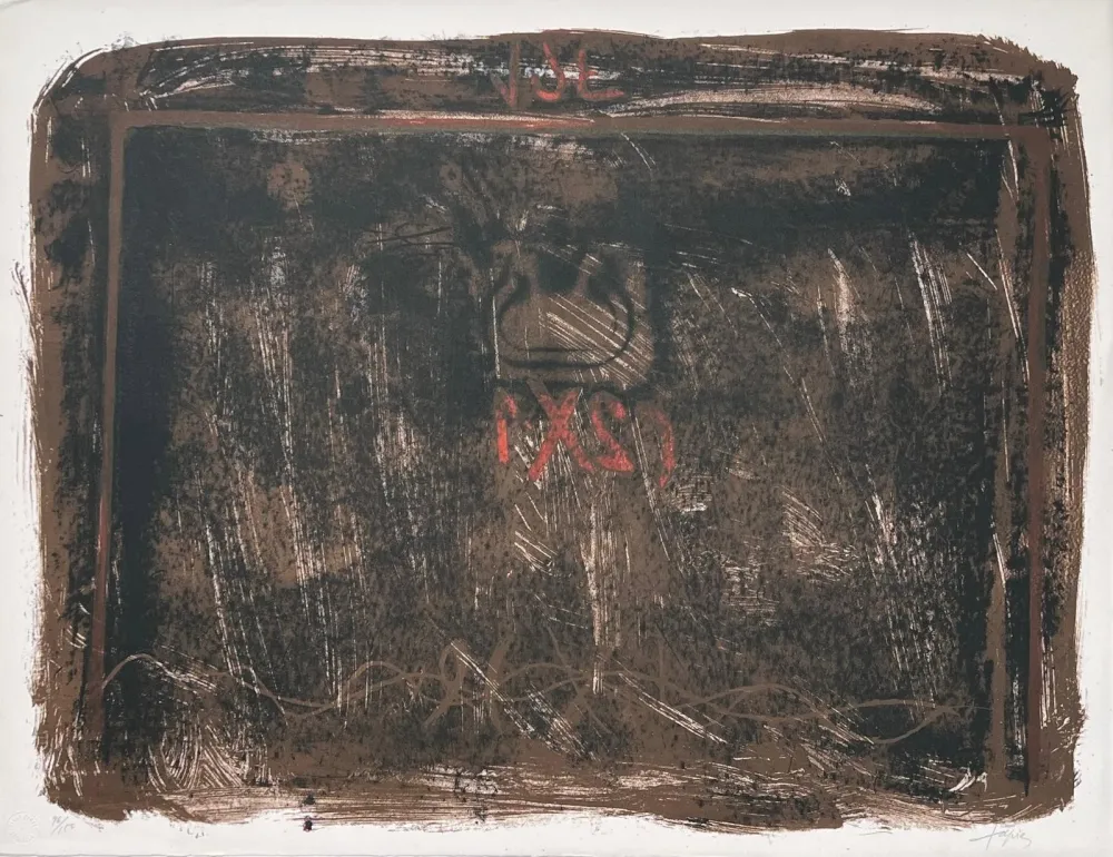 Lithographie Tàpies - Lithographie en noir, terre de Sienne et rouge 