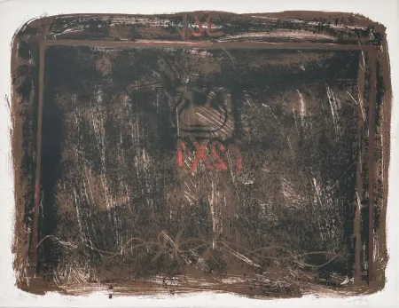 Lithographie Tàpies - Lithographie en noir, terre de Sienne et rouge 