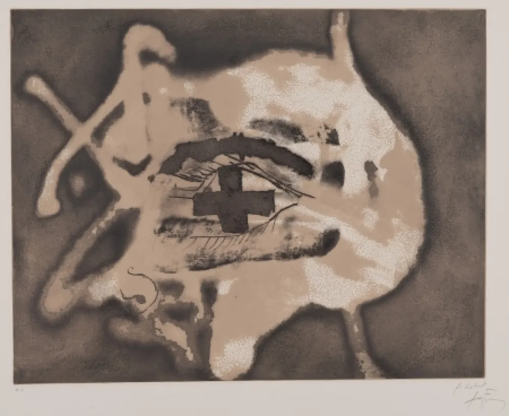 Radierung Tàpies - Pied et trait rouge