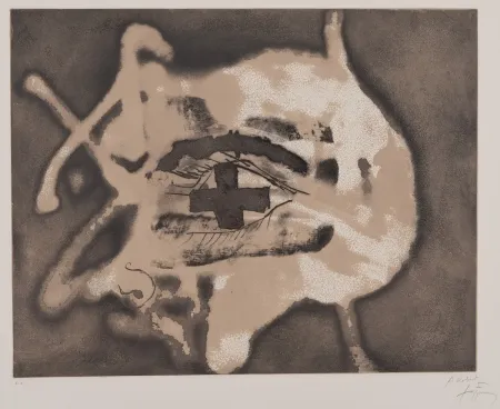 Radierung Tàpies - Pied et trait rouge