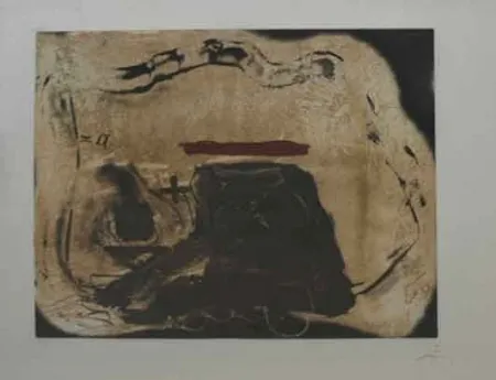 Radierung Tàpies - Pied Et Trait Rouge