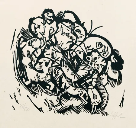 Holzschnitt Tappert - Paar und Traumtiere (Couple and Dream Animals)