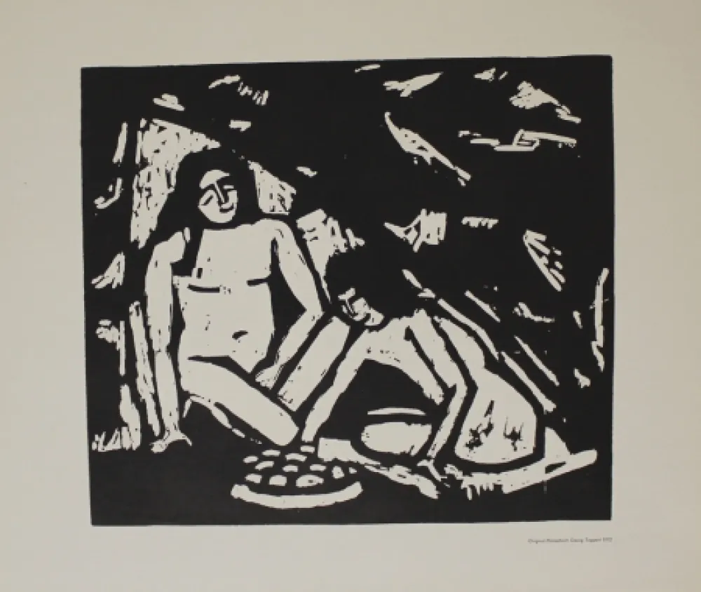 Holzschnitt Tappert - Zwei sitzende Mädchenakte