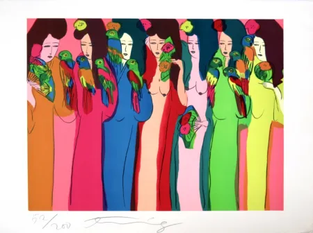 Siebdruck Ting - Geishas aux perroquets