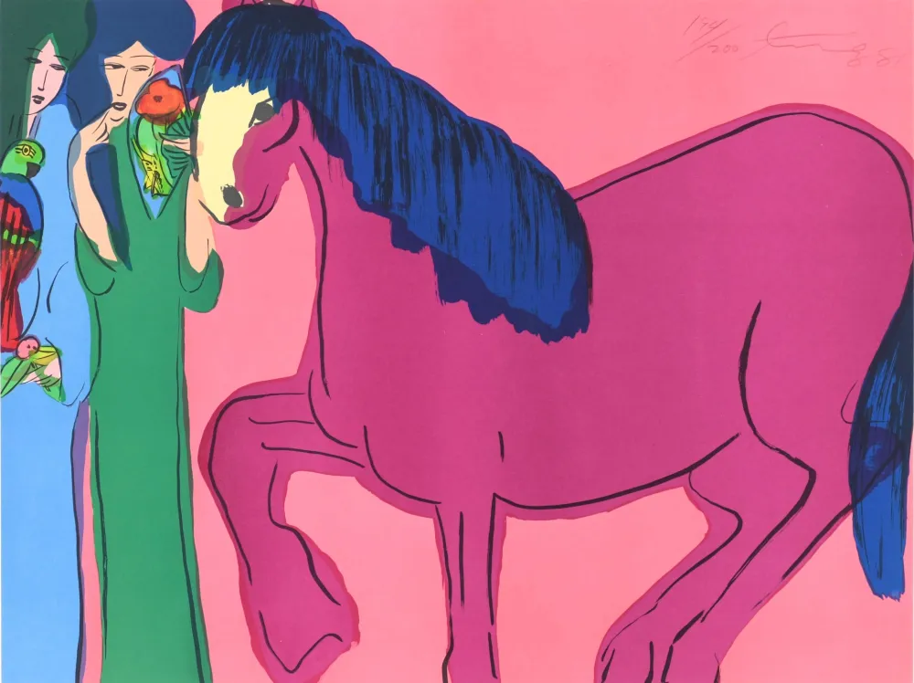 Lithographie Ting - Pink horse