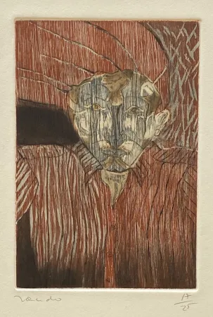 Holzschnitt Toledo - Self-Portrait with Red Shirt