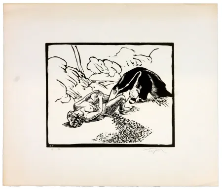 Linolschnitt Topor - Le fourmillier