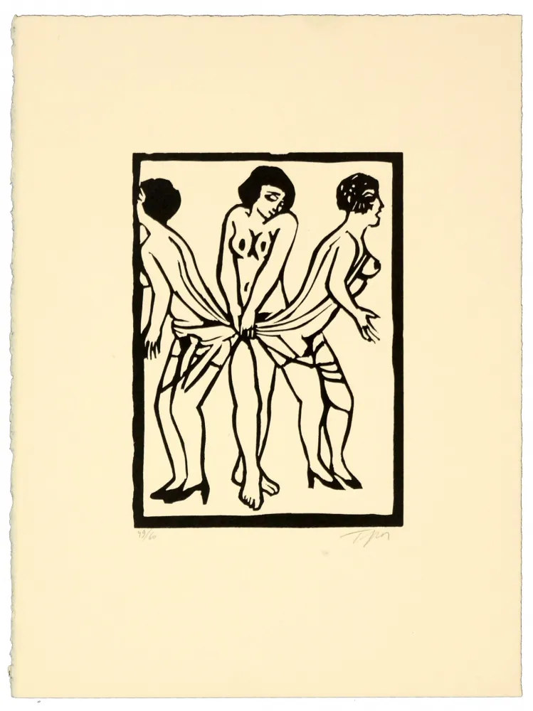 Linolschnitt Topor - Marx sisters