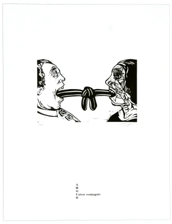 Linolschnitt Topor - Union conjuguale