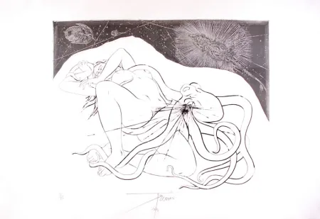 Radierung Trémois - Hommage à Hokusai