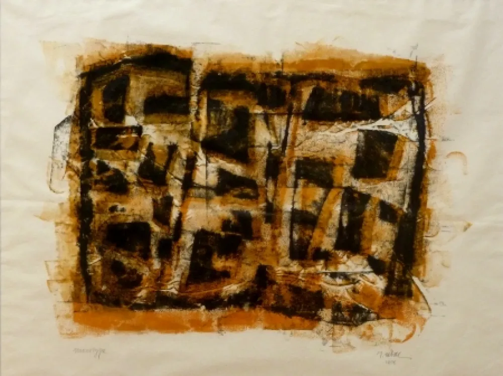 Monotypie Ubac - Slate print with gouache