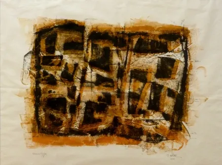 Monotypie Ubac - Slate print with gouache