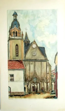 Aquatinta Utrillo - L'Eglise de Limours