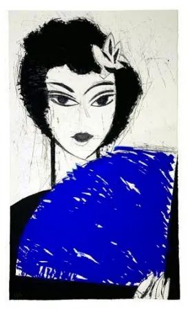 Radierung Und Aquatinta Valdés - La Femme à l'éventail