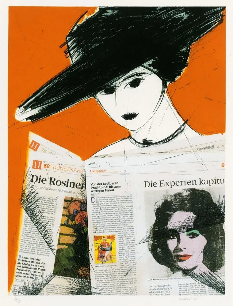 Radierung Valdés - Mujer con periodico- Warhol