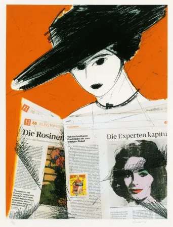 Radierung Valdés - Mujer con periodico- Warhol