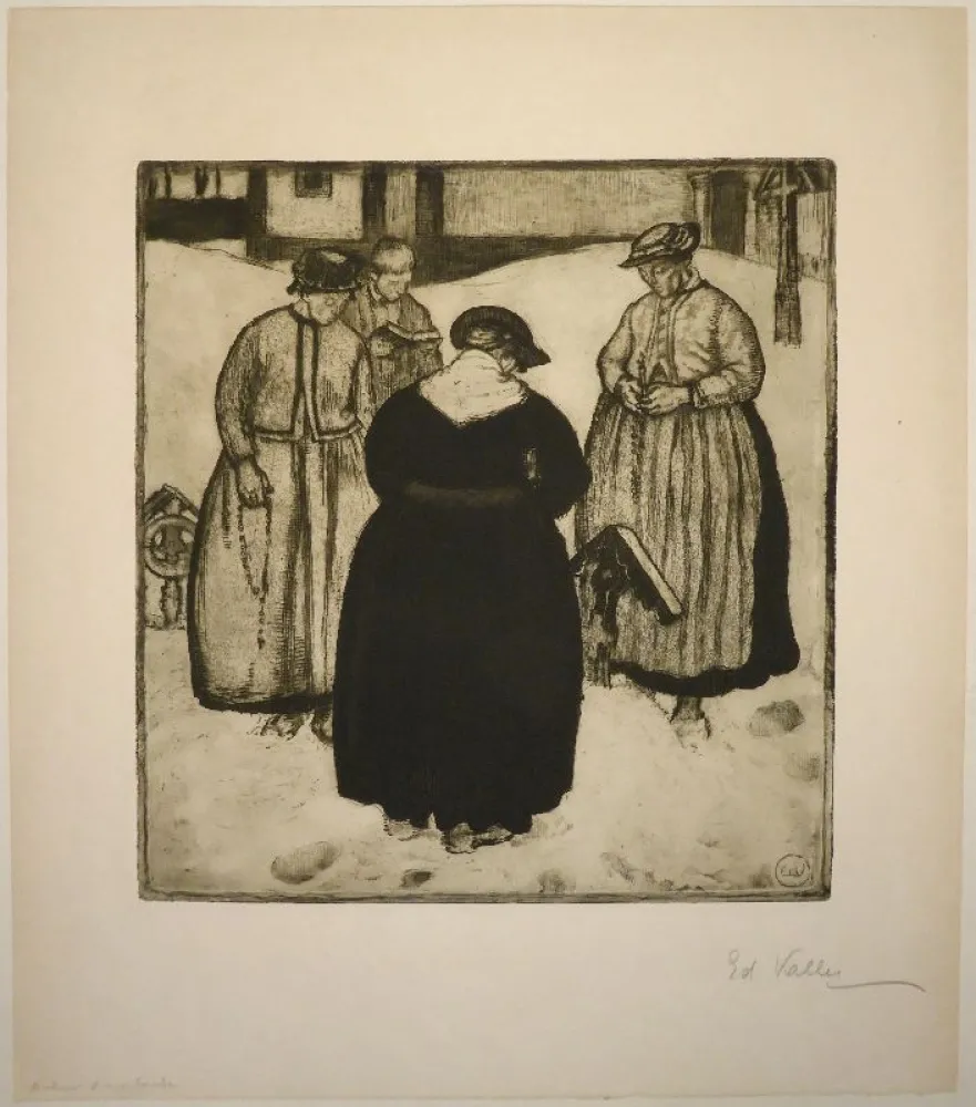 Radierung Und Aquatinta Vallet - Autour d'une tombe