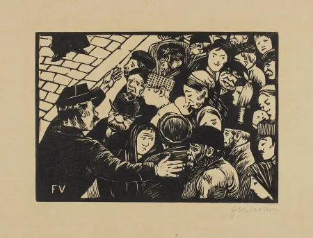 Holzschnitt Vallotton - La Foule à Paris 