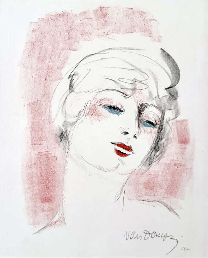 Lithographie Van Dongen - Tête Rouge