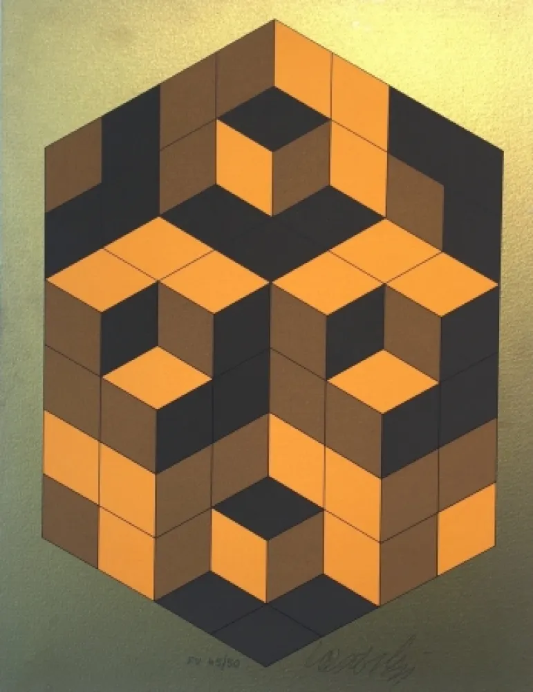 Siebdruck Vasarely - Composition Gold
