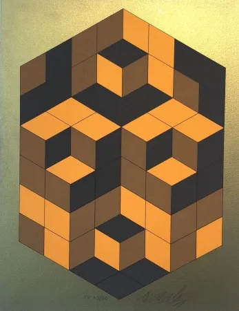 Siebdruck Vasarely - Composition Gold