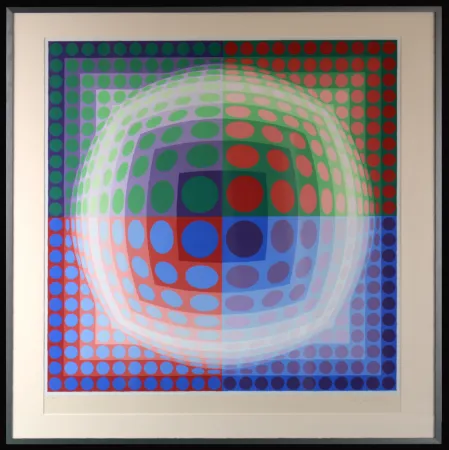 Siebdruck Vasarely - Vega Pal V, 1971 - Hand-signed & Framed!