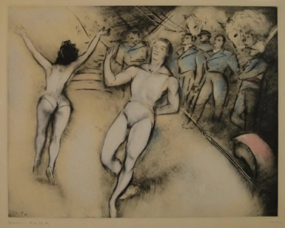 Radierung Vertes - (Artisten im Zirkus)