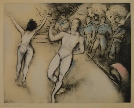 Radierung Vertes - (Artisten im Zirkus)