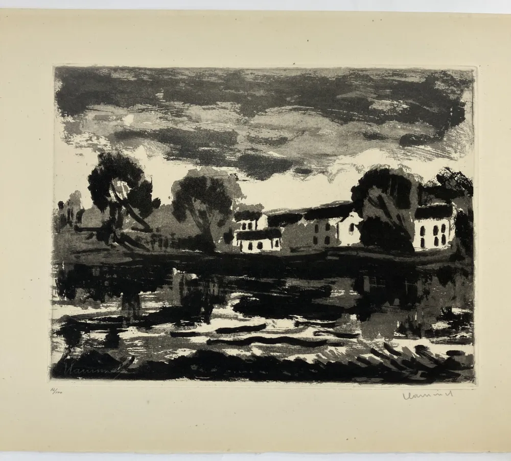 Aquatinta Vlaminck - L'Oise à Cergy, 1924