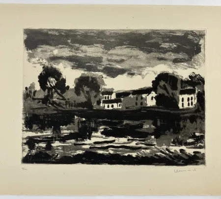 Aquatinta Vlaminck - L'Oise à Cergy, 1924