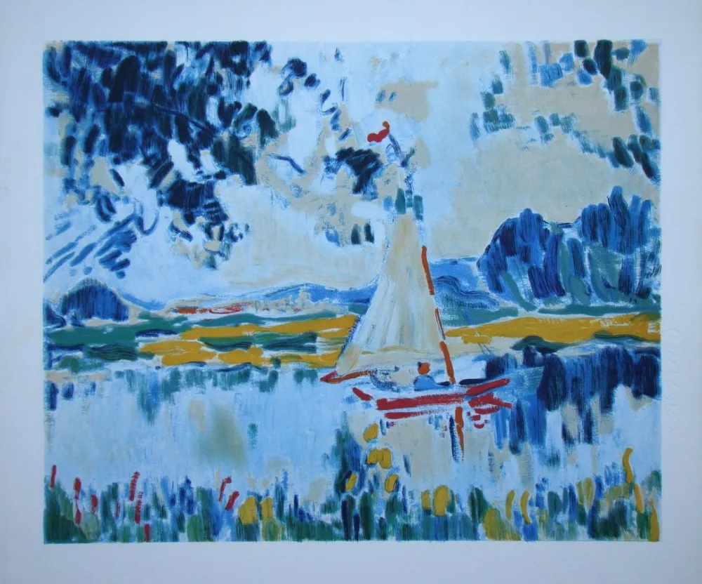 Lithographie Vlaminck - Voile sur un lac
