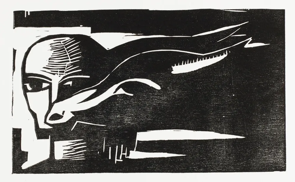 Holzschnitt Völker - Frau mit Ziege (Woman with Goat)