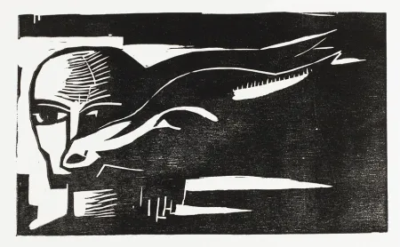 Holzschnitt Völker - Frau mit Ziege (Woman with Goat)