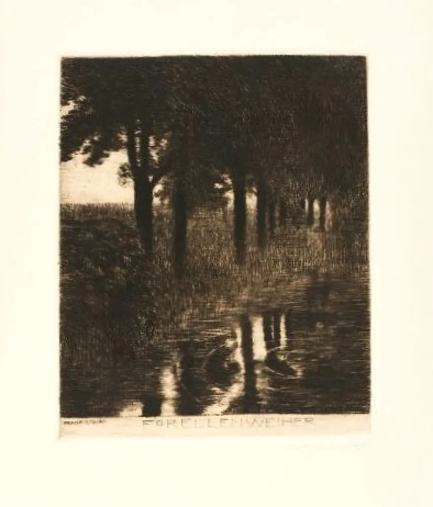 Radierung Von Stuck - Forellenweiher