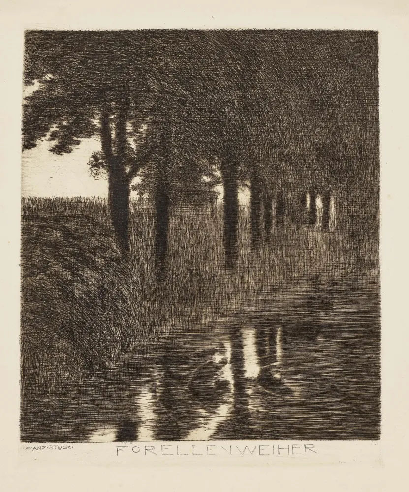 Radierung Von Stuck - Forellenweiher
